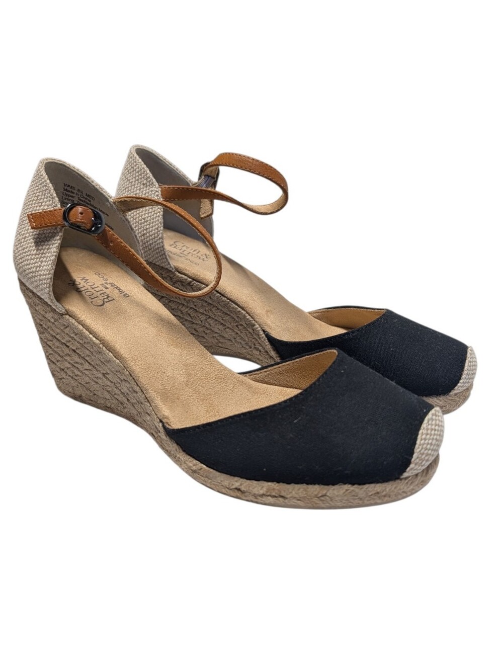 Croft & Barrow Women's Navy Espadrille Wedge Ankle Strap Buckle Heels 8.5M